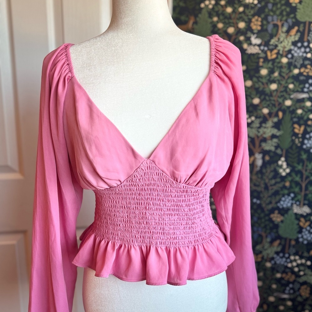 Wayf Pink Smocked Blouse